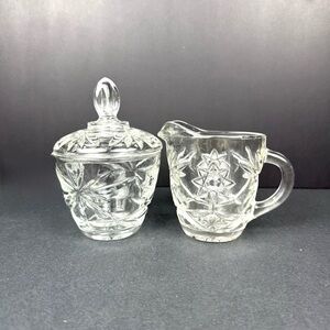 Anchor Hocking Windsor and Starburst Crystal Creamer and Sugar Set. Star David